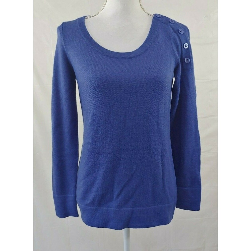 Fenn Wright Manson Womens Sweater Medium Merino Wool Blue Button Detail Pullover